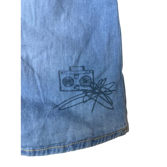 Minoti Girls Blue Denim Button-Up Shirt With Fun Graphic Details Size 18-24M - Picture 4 of 5